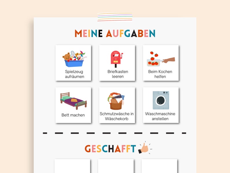 Haushaltsplan für Kinder Aufgaben, Montessori, fördert