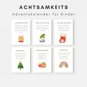 Mindfulnesskaarten, Adventskalender voor kinderen, Kinderkalender voor Kerstmis, Tijd in plaats van spullenkaarten, Adventskalender om te printen en te knutselen