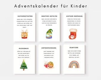 Tarjetas de atención plena, calendario de Adviento para niños, calendario infantil para Navidad, tarjetas de tiempo en lugar de cosas, calendario de Adviento para imprimir y hacer manualidades