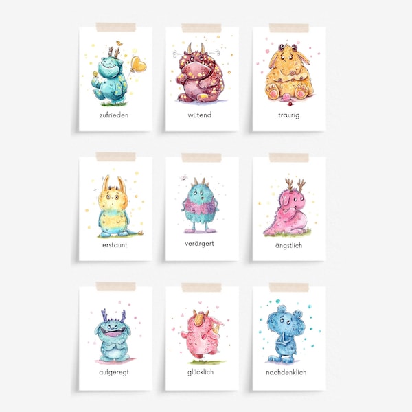 Gefühlskarten Kinder | Emotionskarten zum Ausdrucken | Gefühlskarten Monster | Gefühlskarten Kindergarten