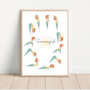 Poster di yoga per bambini| Saluto al sole | Poster Montessori| Esercizi di yoga per bambini