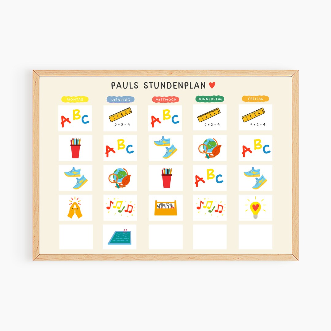 Timetable Children Personalized, School Enrollment Timetable, School ...