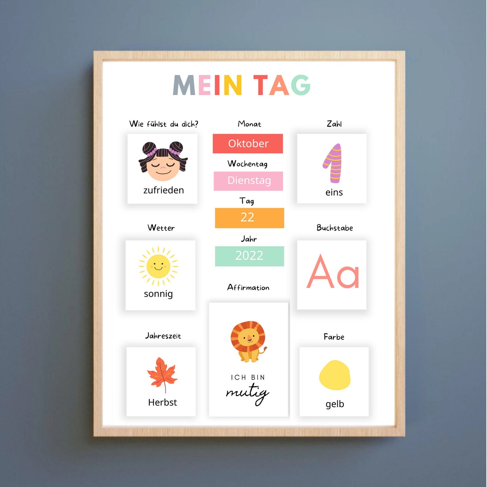 Tagesplan für Kinder, Kinderkalender mit Wochentag, Monat und ...