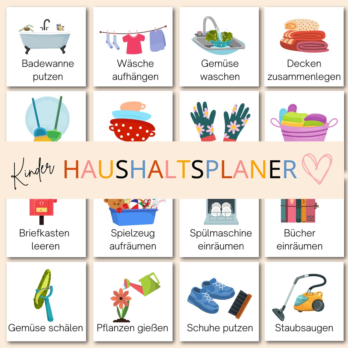 Haushaltsplan für Kinder Aufgaben, Montessori, fördert