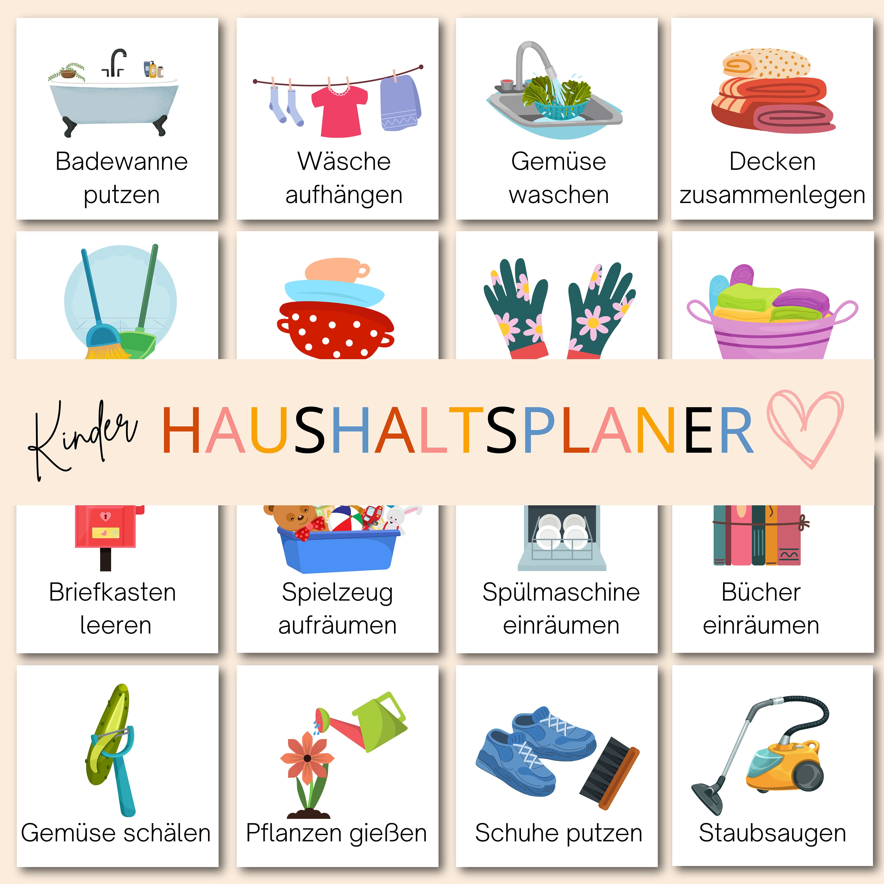 Haushaltsplan für Kinder Aufgaben, Montessori, fördert