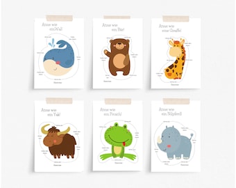 Mindfulness children, breathing exercises for children, relaxation and emotion regulation, Montessori, picture cards, relaxation exercises