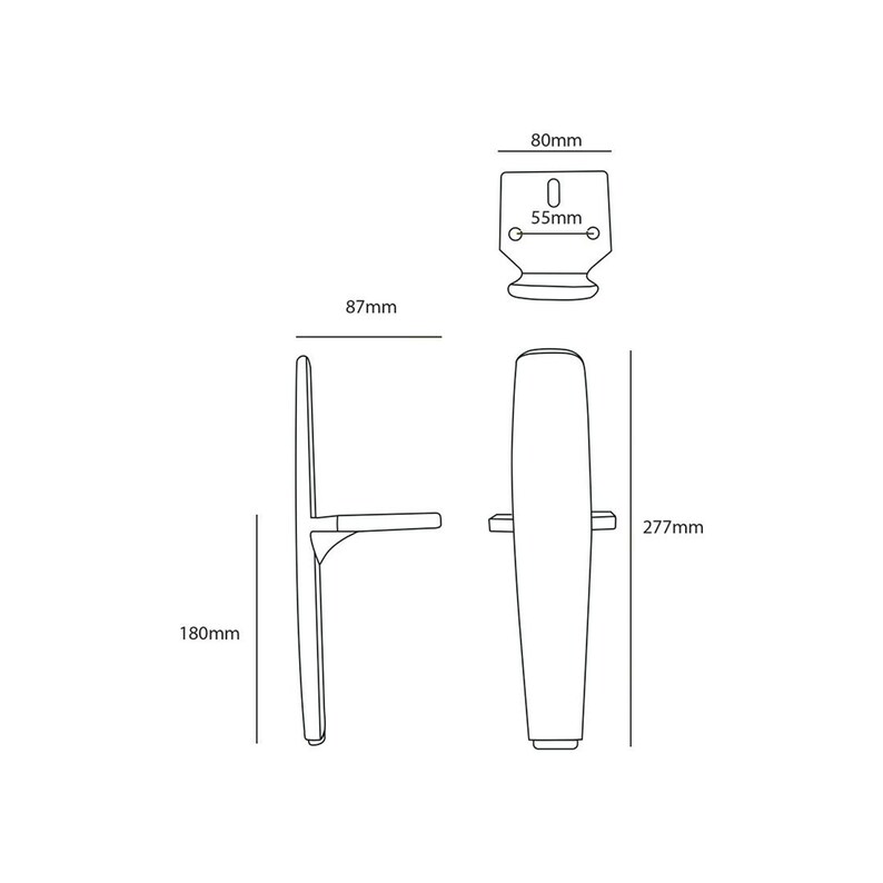 May include: Line drawing of a chair with dimensions labeled in inches. The chair has a tall back and a curved seat. The chair is 27.7 inches tall, 18 inches wide, and 8.7 inches deep.