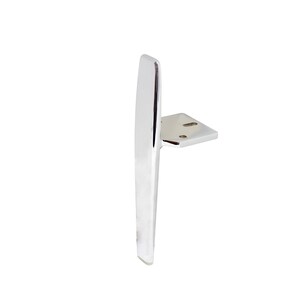 May include: Chrome furniture leg with a rectangular base and a long, narrow, vertical shaft.