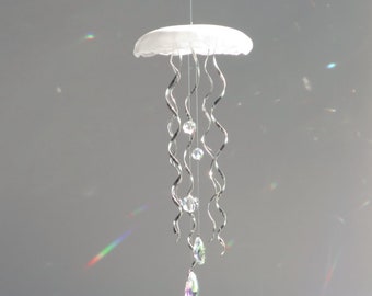 Jellyfish Crystal Suncatcher, Glitter Floating Ornament, Prism Rainbow Maker