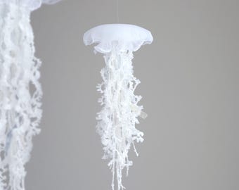 White Jellyfish Mobile, (Size S) , 1pc, Coastal Decor, Sea Creature Ornament, Handmade