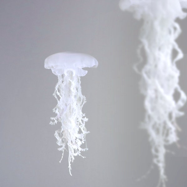 Jellyfish Mobile,[size:S], White, 1pc, wall decor, hanging decor, sea creature ornaments, nautical decor, beach house decor, garland