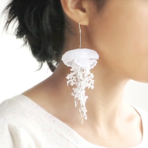 Single Jellyfish earring (1pc), Accessory, Earring, earrings japan, beach style, dangle earring, silver, statement earring, large, Big