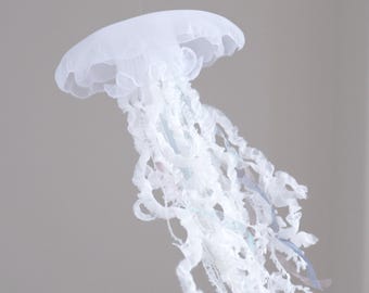 White Jellyfish Mobile, (Size M) , 1pc, Coastal Decor, Sea Creature Ornament, Handmade