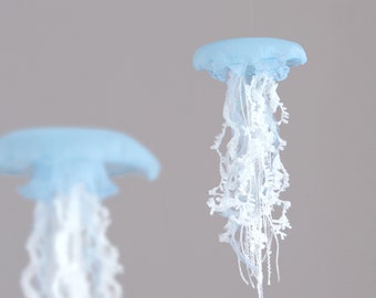 Blue Jellyfish Mobile, (Size S) , 1pc, Coastal Decor, Sea Creature Ornament, Handmade