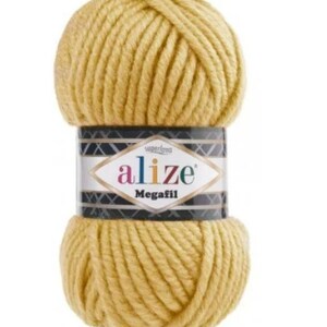 May include: A ball of yellow yarn labeled "alize" Megafil Superlana.