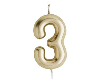 Number 3 Gold Candle, Birthday candle, 3rd Birthday candle decorations, Party cake decorations, Gold party decor, Gold anniversary decor
