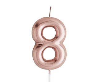 Rose Gold No. 8 Candle, Rose Gold Birthday Candle, Number 8 Candle, Birthday Candle Decorations, Anniversary Decorations, Pink Party Décor