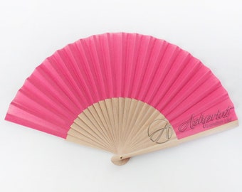 Bright Pink Fabric Wooden Fan, Pink Wedding Fan, Pink Hand Fan, Pink Wedding Favours, Bridesmaid Gifts, Holiday Fan, Wedding Decorations