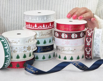 Christmas Ribbon 5m Reel, Gift Wrapping Christmas Ribbon 5 metres, Christmas Present Wrapping Ribbon Reel, Satin Ribbon Grosgrain Ribbon