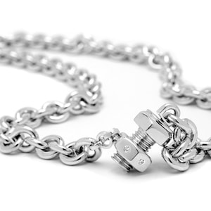 Impresionante collar de tuercas y pernos 'Arquímedes' / Diamante / Plata de ley