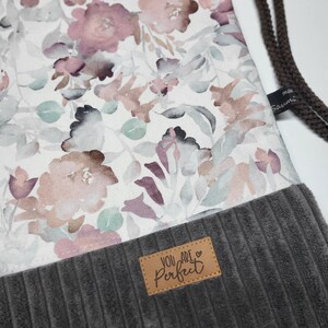 Turnbeutel Cord schokobraun Blumen beere mint rosa Samt