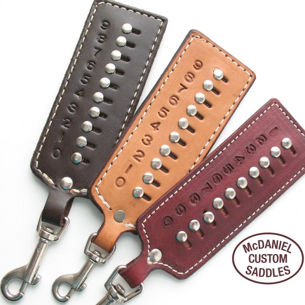 Leather Ten Pen Counter -  Cattle Penning Team Event Tracker saddle clip - rodeo competition cow numbering counter - horse tack