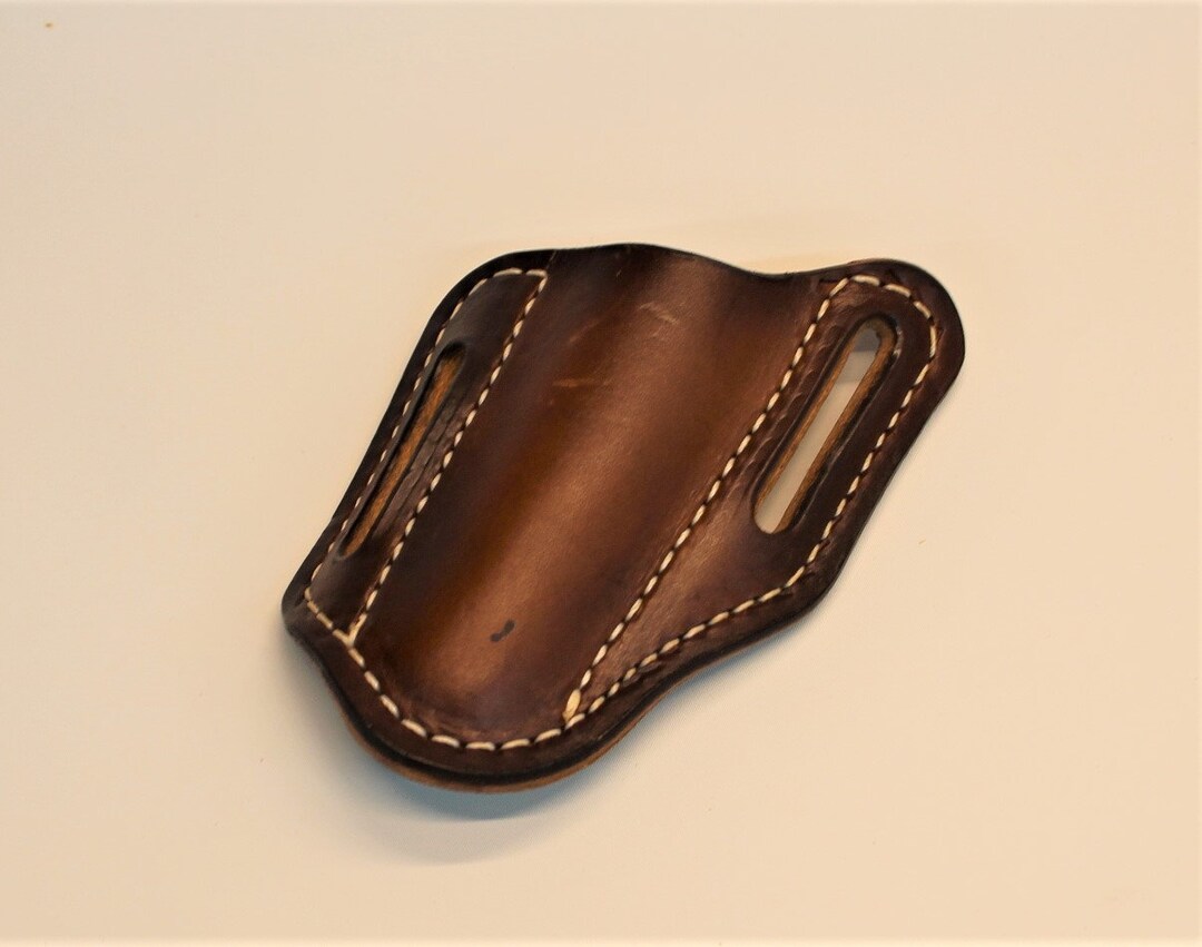 Pancake Leather Pocket Knife Sheath Slanted, Fits 4 1/4 Trapper Sized