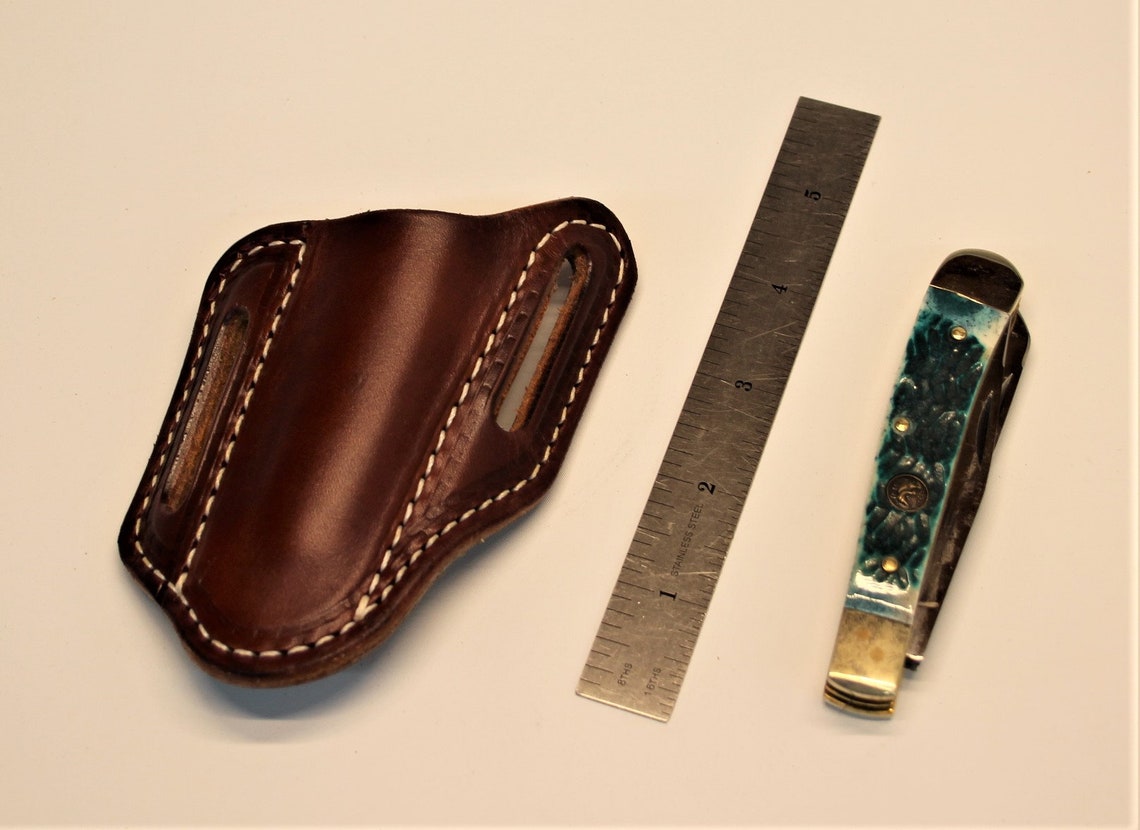 Pancake Leather Pocket Knife Sheath Slanted Fits 4 1/4 Etsy