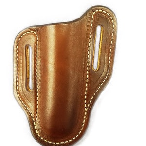 Slanted Pancake Leather Pocket Knife Sheath, Fits 5 Folding Hunter Sized Knives, Belt Holster / Case 1 3/4 loops image 6