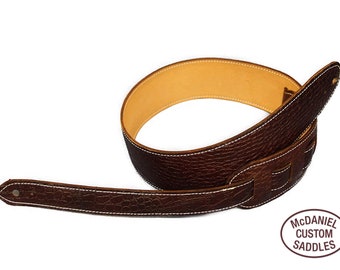 Stamped Brown Alligator Finish Leather / Cowhide Guitar Strap - fully lined - 2 1/2" x 36" length (adjustable) - musician father's day gift
