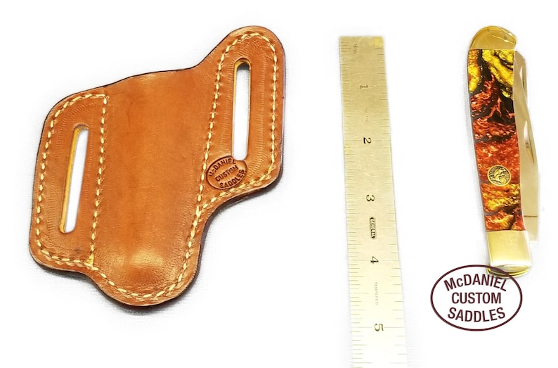 Chestnut Slanted Pancake Leather Pocket Knife Sheath Fits 4 Etsy