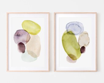 abstract shapes art,wall art set of 2,colorful shapes,set of 2 prints,abstract watercolor,modern,minimalist livingroom art, home decor,art