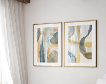 pastel wall prints,set of 2 art prints,abstract,modern pastel art,set of 2 posters,neutral wall art,set of two prints, blue and beige art