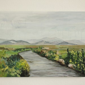 mountains river painting,landscape painting,nature art,modern landscape art,green landscape,nature wall art,large landscape painting