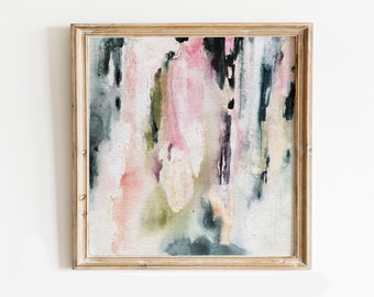 modern abstract print pastel square colorful poster neutral watercolor painting home decor minimalist wall art contemporary livingrom pink