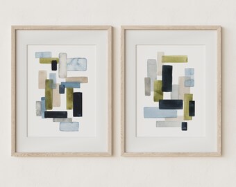 abstract posters set,set of 2 wall art prints,abstract,geometric prints,set of 2 prints,wall art set,mid century art,geometric watercolor