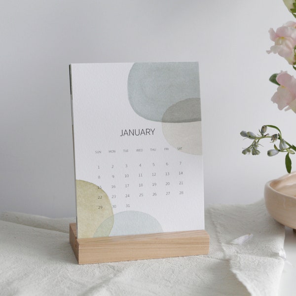 abstract shapes calendar 2024 desk calendar,minimalist calendar 2024 abstract,watercolor,office gift 2024,planner,wooden stand