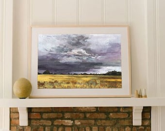 countryside landscape, painting print,landscape art,farmhouse wall decor,landscape painting, livingroom wall art,gray and yellow landscape