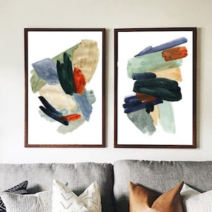 abstract wall art,giclee,set of 2 abstract prints,brush strokes,modern, mid century art,abstract,art prints set,giclee prints,strokes print image 2