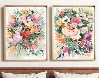 floral wall art,giclee print flowers,modern floral art,set of 2 floral prints,nature flowers art,botanical art set,botanical wall decor