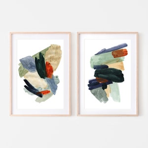 abstract wall art,giclee,set of 2 abstract prints,brush strokes,modern, mid century art,abstract,art prints set,giclee prints,strokes print image 1