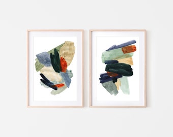 abstract wall art,giclee,set of 2 abstract prints,brush strokes,modern, mid century art,abstract,art prints set,giclee prints,strokes print