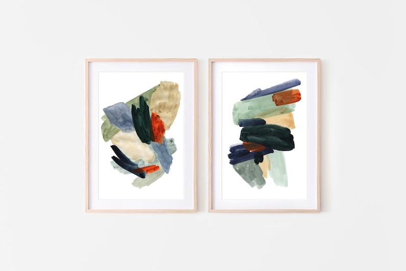 abstract wall art,giclee,set of 2 abstract prints,brush strokes,modern, mid century art,abstract,art prints set,giclee prints,strokes print image 1