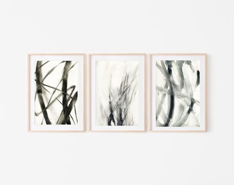 set of 3 abstract paintings,original watercolor,black and white art,minimalist wall art,home decor art,watercolor,abstract,black and white