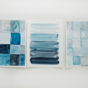 blue wall art set,wall art set of 3,blue wall art,original art watercolor,modern watercolor,original painting,set of 3 abstract paintings