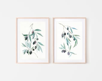 olive branch poster,botanical prints set of 2,botanical watercolor,botanical wall art set,farmhouse,wall decor,olive art prints,