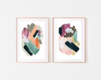 bold strokes print,set of 2 abstract prints,colorful art prints,wall art set,set of stroke posters,abstract art posters,modern wall art set