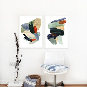 abstract wall art,giclee,set of 2 abstract prints,brush strokes,modern, mid century art,abstract,art prints set,giclee prints,strokes print image 3
