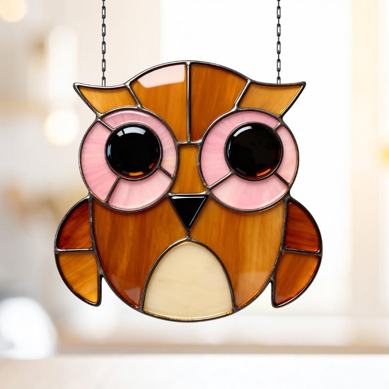 Big Eyed Owl Suncatcher Stained Glass Pattern, Woodland Owl Design, Beginner Friendly Digital Downlo