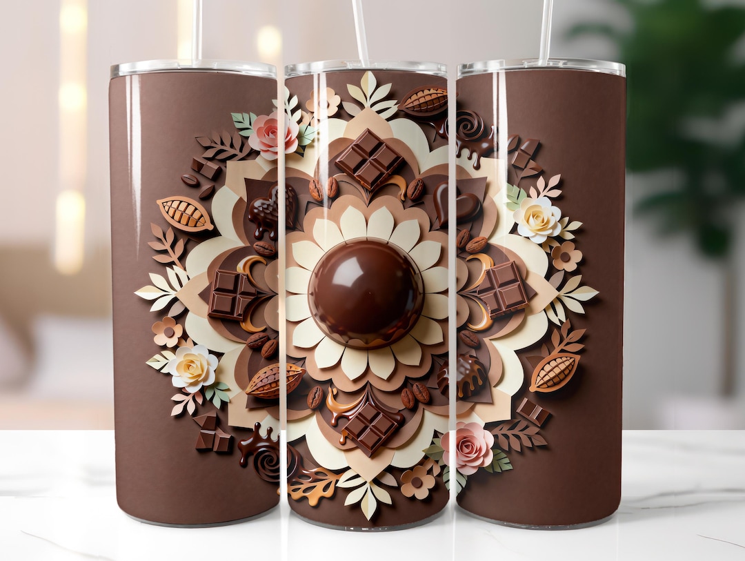 Chocolate Mandala Paper Craft 3D 20oz Skinny Tumbler Sublimation PNG